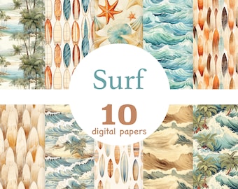 Surf Seamless Pattern: Beach Wave Digital Paper (10 JPEG files)