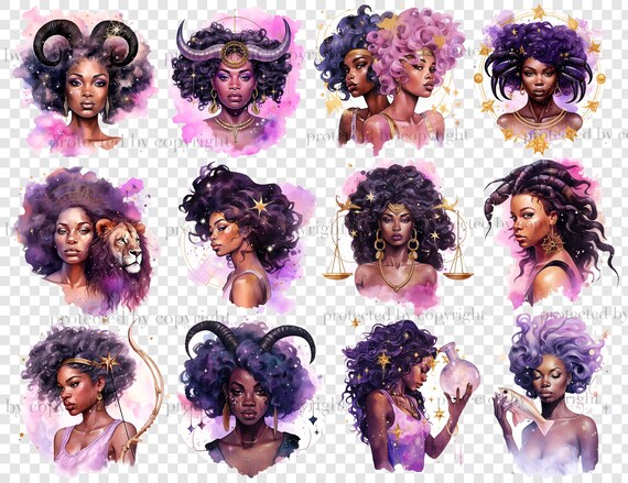 Zodiac Black Goddess Clipart: PNG Bundle (digital Download) - Etsy