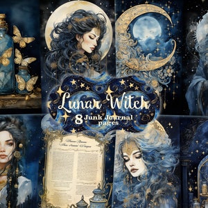 Página del diario basura de la bruja lunar, diario basura celestial, bruja celestial imprimible, diario basura de astrología, diario basura de fantasía, efímera