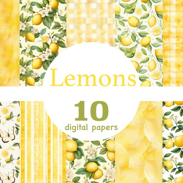Zitrone, digitales Papier, Zitronen nahtlose Muster, Hintergrund mit Limonade, digitales Papier mit Zitrusfrüchten, nahtloses Muster mit Zitrusfrüchten, Zitronenfarmmuster, Garten