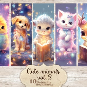 Niedliche Tiere mit Weihnachtsbeleuchtung, niedliche Katze, geschnittener Hund, niedliches Babyküken, niedliche Kuh, niedliches Reh, сute Koala, kleines Leselamm Lesezeichen jpeg