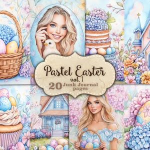 Pastell Oster Junk Journal Seiten, Frühling Scrapbook Papier, Pastell Blumen Osterhasen, Ostereier Ephemera, Kaninchen Seiten, digitaler Download