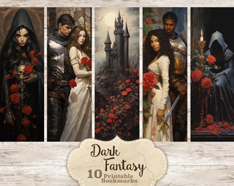 Marcapáginas de fantasía oscura: Caballero y princesa medieval (imprimible)