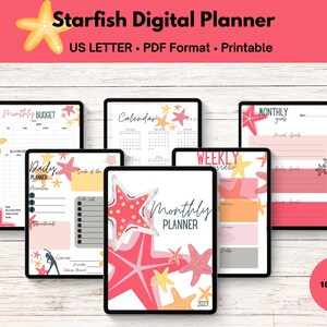 Starfish Digital Planner - PDF Download- Monthly and Daily Planner - Health and Fitness Tracker- Compatible with Goodnotes & similar apps