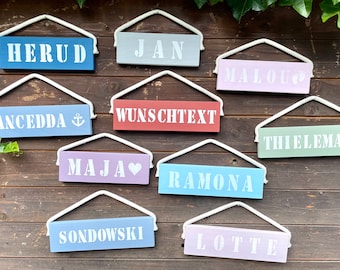 Namensschild personalisiert, Schild mit Wunschtext, Namensschild, Namensschild Tür, Holzschild Name, maritime Deko, Geburtsgeschenk Name