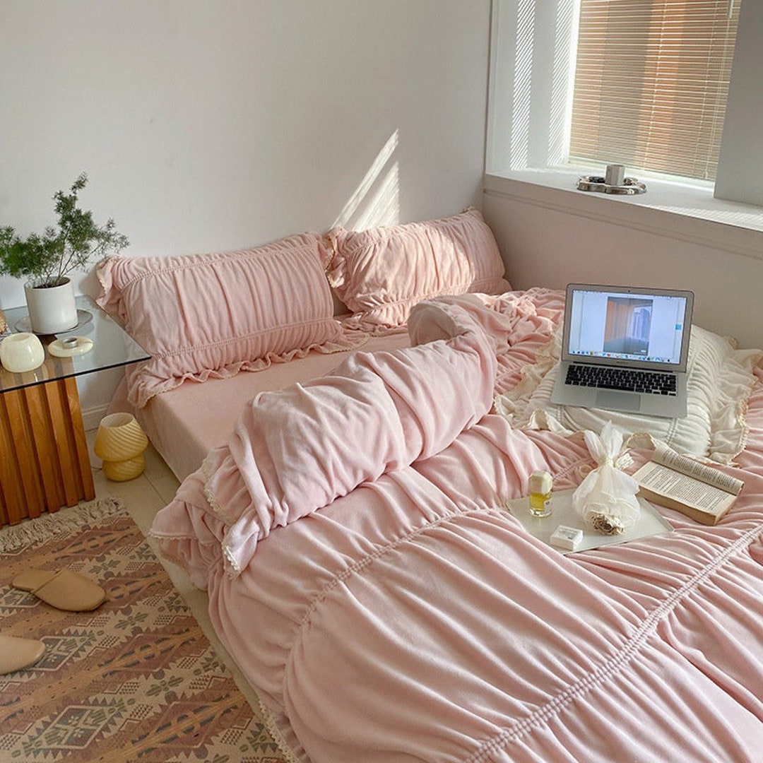 Ruffle Velvet White Cream Bedding Set/royal Queen Bedding Etsy