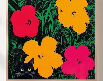 Andy Warhol Flowers Art Print Andy Warhol Print Flowers Andy Warhol Art Print Cat Black Cat Poster Funny Cat Louis Wain Cats