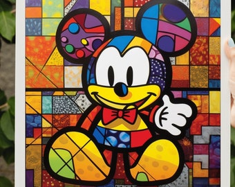 Watercolor Mouse Britto Garden Romero Britto style Abstract painting. Pop Art