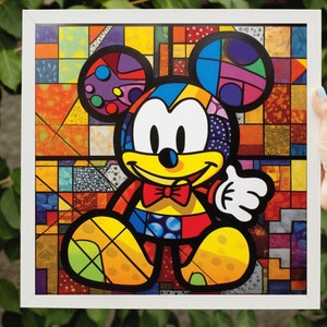 Watercolor Mouse Britto Garden Romero Britto style Abstract painting. Pop Art