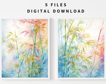 竹の水彩画プリント25枚セット（デジタルダウンロード） - Etsy 日本