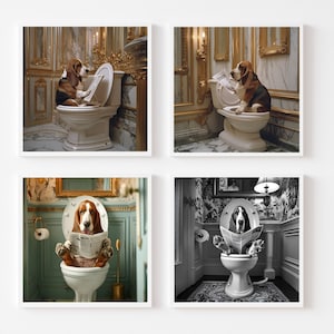 Basset Hound Wall Art, Funny Bathroom Decor, Basset Hound in Toilet, Dog in toilet, Petshop Art, Dog Art, Dog Gift