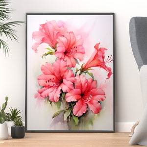 Azalea Flower Floral Print File for Download Room Decor Flowers in a vase vintage painting Clipart