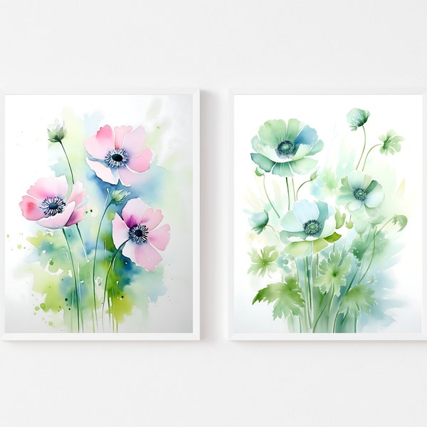 Anemone Ranunculaceae family Flower painting Oil painting Rue-anemone Flower Painting  Sublimation PNG file Set of 3