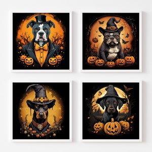 Halloween Dogs Illustrations Halloween Illustration Pumpkin Illustrations Instant download halloween clipart bulldog doberman labrador