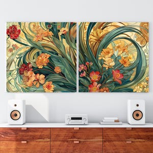 Art Nouveau Flowers Art Prints: Square Format (Digital Download)