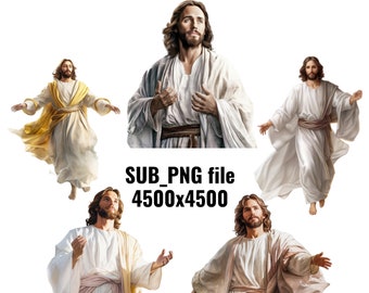 Jésus Fond transparent Fichiers PNG Sublimation Téléchargements numériques Aquarelle Utilisation commerciale