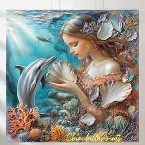 Set of 5 Mermaid Wall Art: Fantasy Pink Digital Prints (Digital Download)