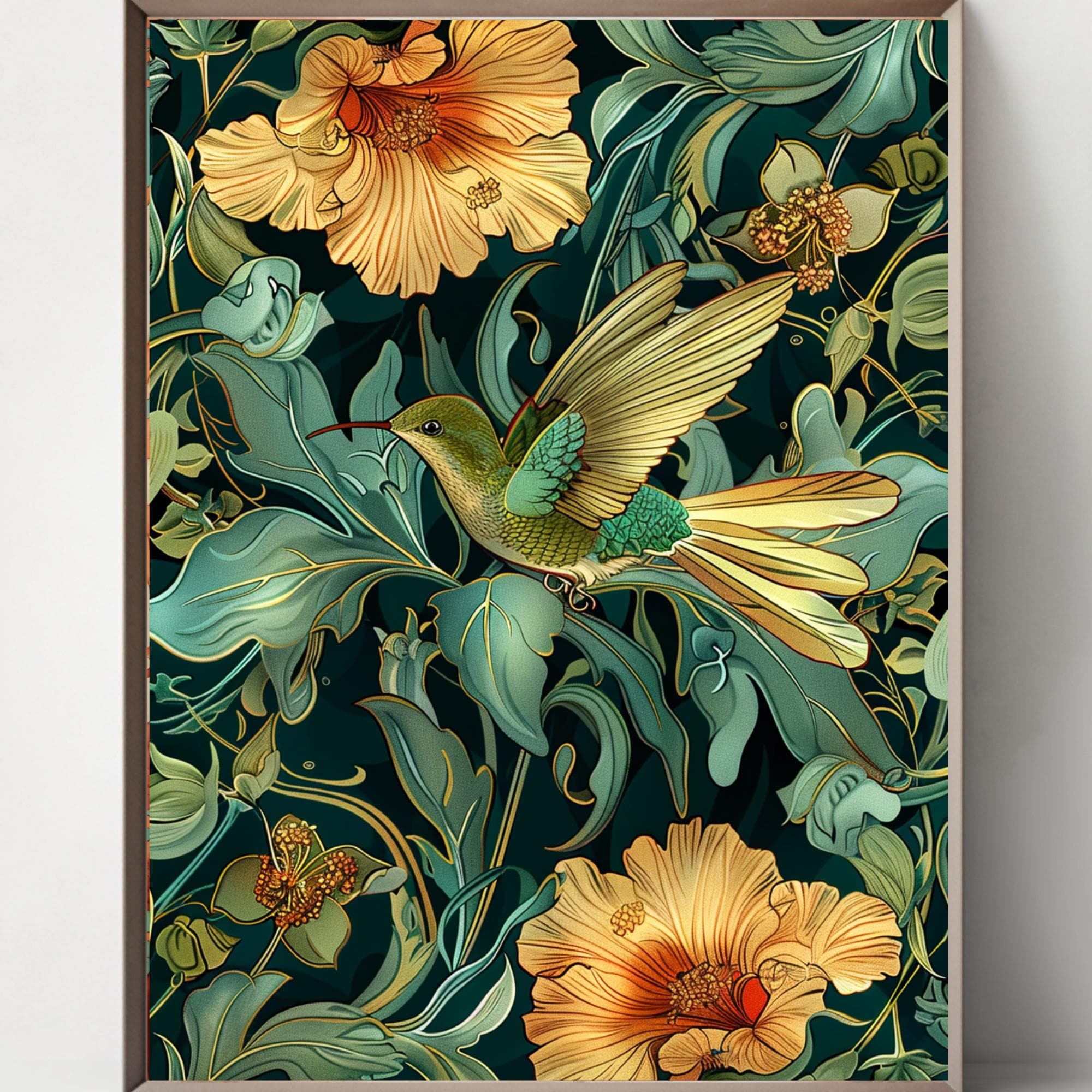 Art Nouveau Set of 5 Hummingbird Art Print Inspired by William Morris ...