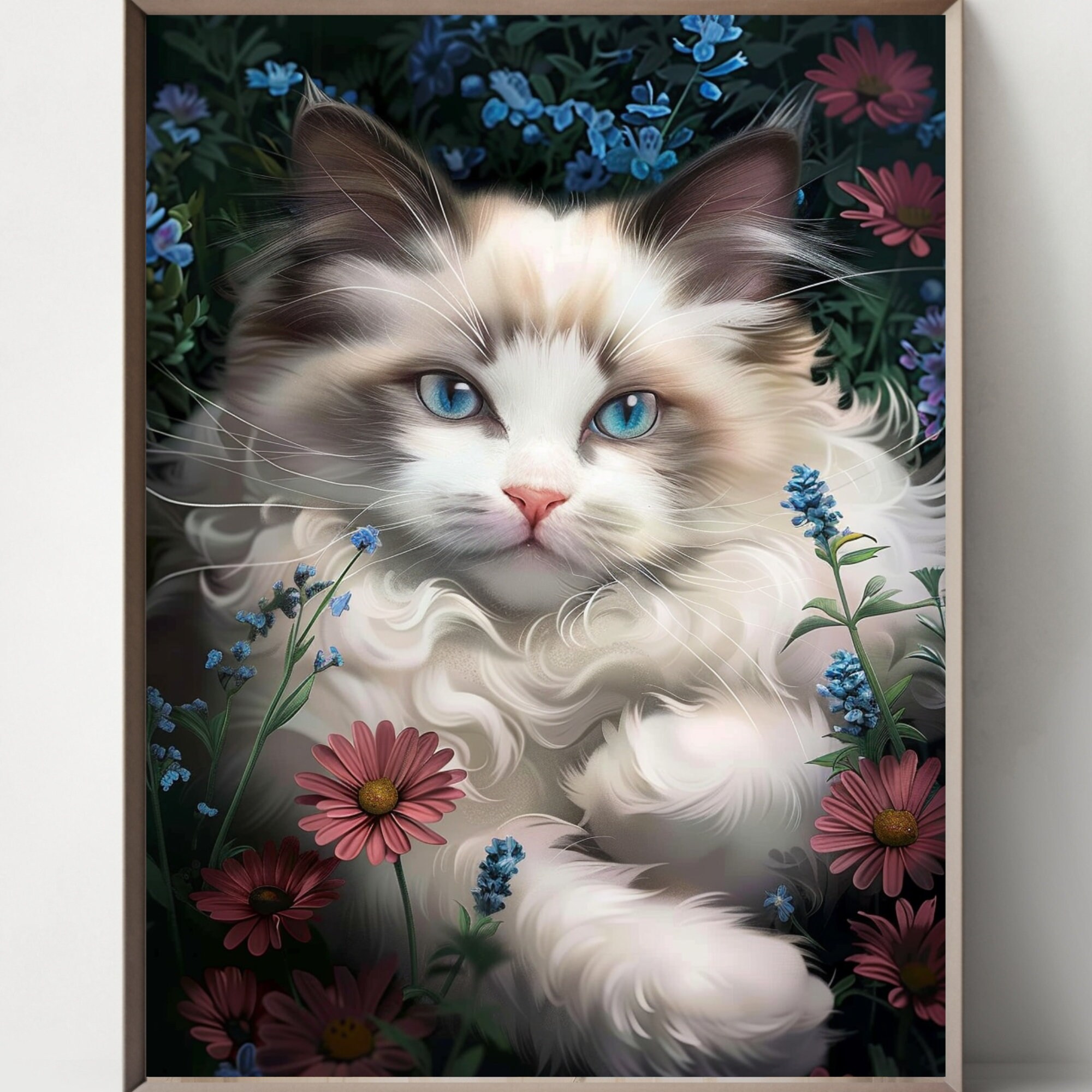 ラグドール猫の水彩画ポートレートアートプリントセット（デジタル