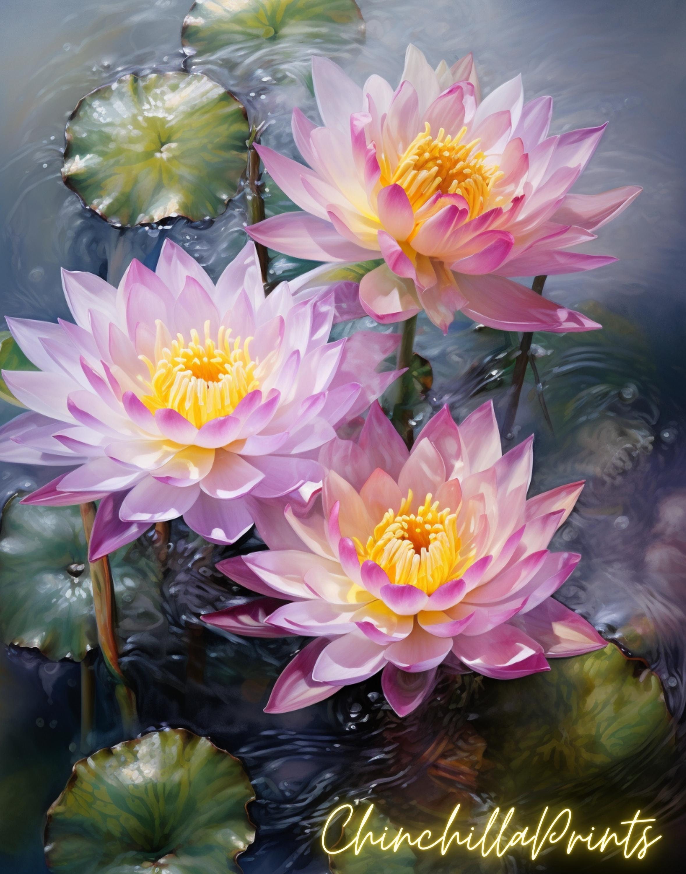 Set of 8 Lotus Flower Wall Art Print: Vintage Japanese Illustration ...