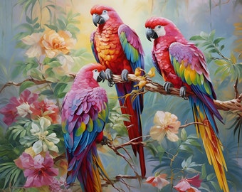 Vintage Parrot Watercolor Art Print: Tropical Bird Clipart Bundle (Digital Download)