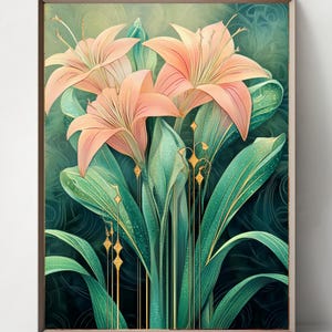 アールデコ 5 点セット、ヴィンテージ フローラル スタイル、インテリアの花のモチーフ、壁や家具の装飾用、ステンドグラス、大きな絵画 大理石