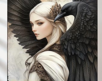 Goddesses Mythology Art Print Set: Celtic Morrigan, Raven (JPG Files 4096x4096 pixels)