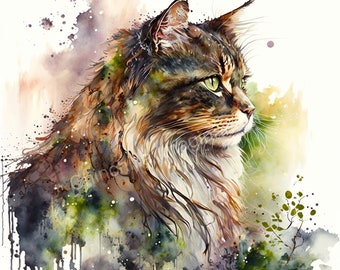 猫のプリント、猫の絵画、ノルウェージャンフォレストキャットの