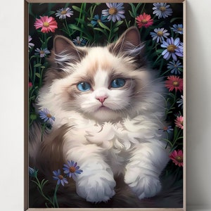 Lot de 5 chats ragdoll imprimables art numérique Portrait de chat Ragdoll chat aquarelle impression d'art cadeau pour ami cadeau pour ragdoll