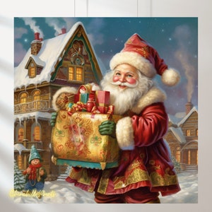 Set of 5 Vintage Santa Claus Watercolor Prints: Christmas New Year Art (Digital Download)