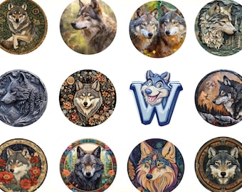 45 mm 40 mm 30 mm 25 mm 30 x 40 mm Collagevel wolfsdieren: cabochons (digitale download)