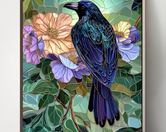 ピンクの花の上のカラス5個セット、ステンドグラス - Etsy 日本