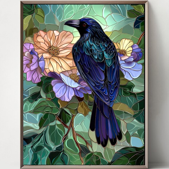 ピンクの花の上のカラス5個セット、ステンドグラス - Etsy 日本