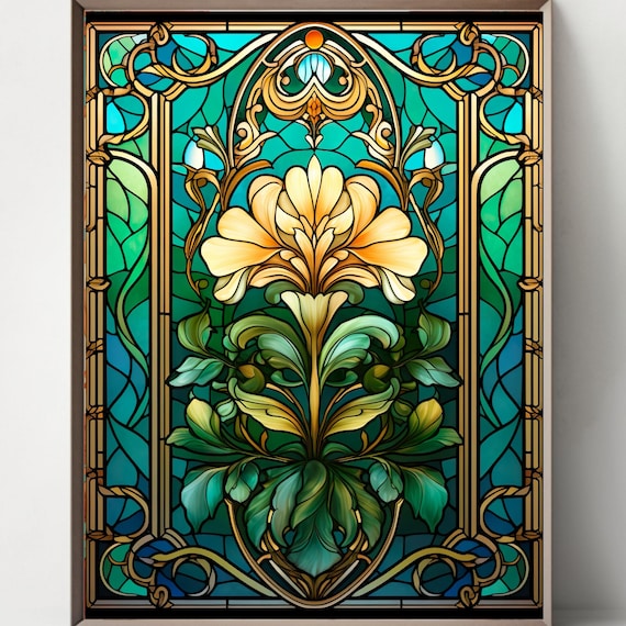 アールヌーボー4点セット、アールデコステンドグラス、グリーン装飾