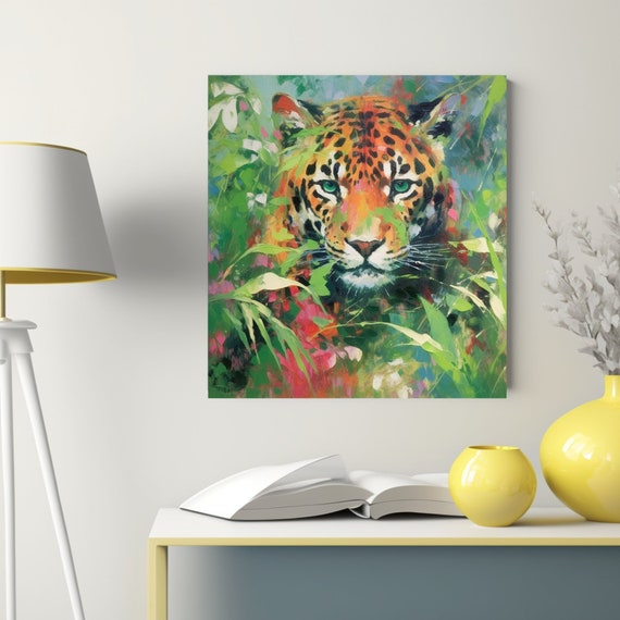 Set of 3 Stained Glass Jaguar Print: Tropical Mosaic Wall Art