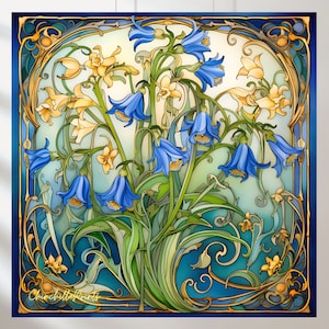 William Morris Set of 4 Style Art Nouveau Print Flower Prints, Art Prints Downloadable Art Vintage Botanical Prints Blue Prints