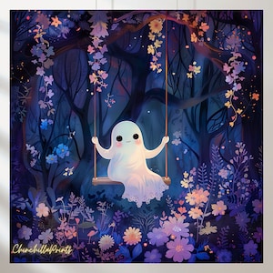 Set von 7 Ziemlich Gespenst auf einer Schaukel Ghost On The Swing Poster Digitaler Download Digitale Wandkunst druckbare Wandkunst