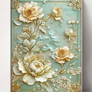アールデコ 5点セット ヴィンテージ フローラル スタイル、インテリアの花のモチーフ、壁や家具の装飾用、ステンドグラス、大きな絵画 大理石