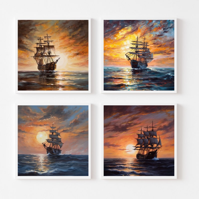 Warship Digital Download. Ship Art Print. Ship and Sunset. Ship Wall