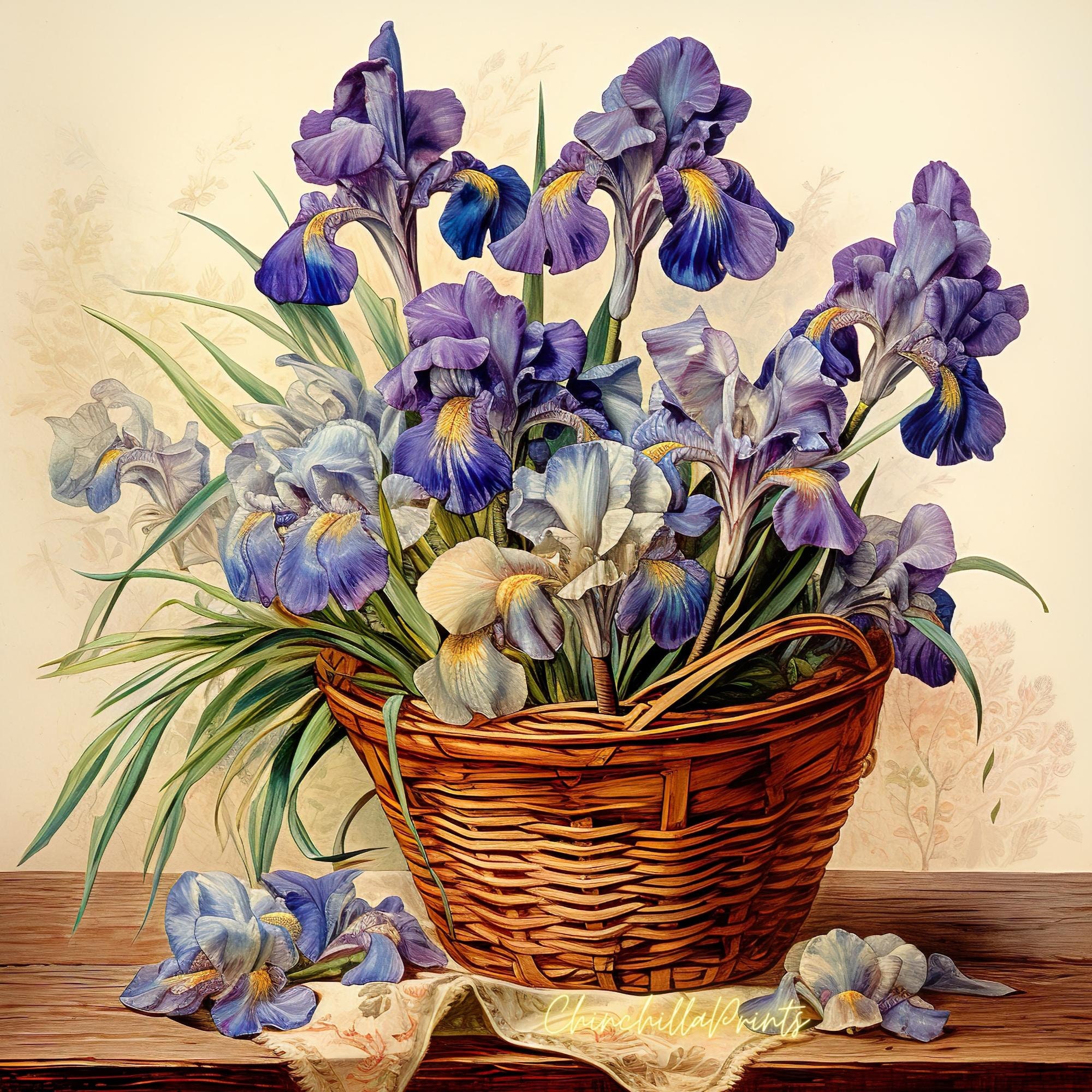 シャビーシックな花瓶に入った5つの水彩画のアイリスのセット クリップ