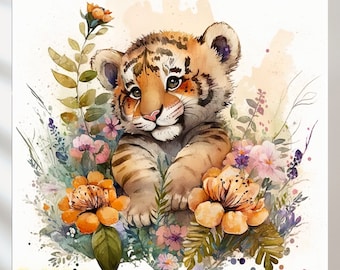 Baby Tiger Nursery art, baby cheetah nursery print, jungle nursery, safari, newborn gift, nursery wall art, kids art, baby animal prints