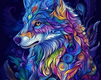 Wolf Set of 5 Art Nouveau Art Deco style William Morris, Painting in the style of William Maurice Art Nouveau with paisley elements