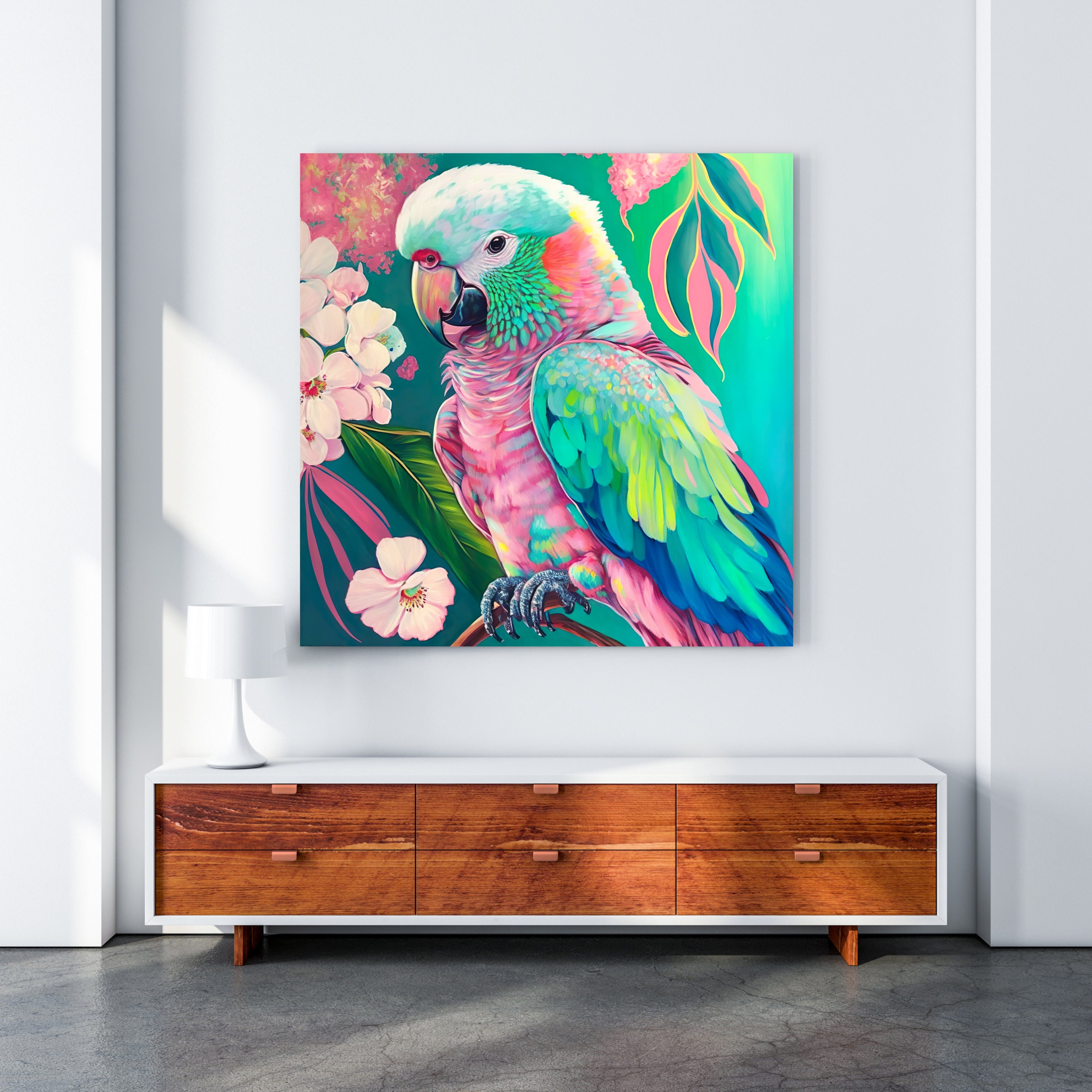水彩画「オウムの肖像」：カラフルな鳥のイラスト（デジタル