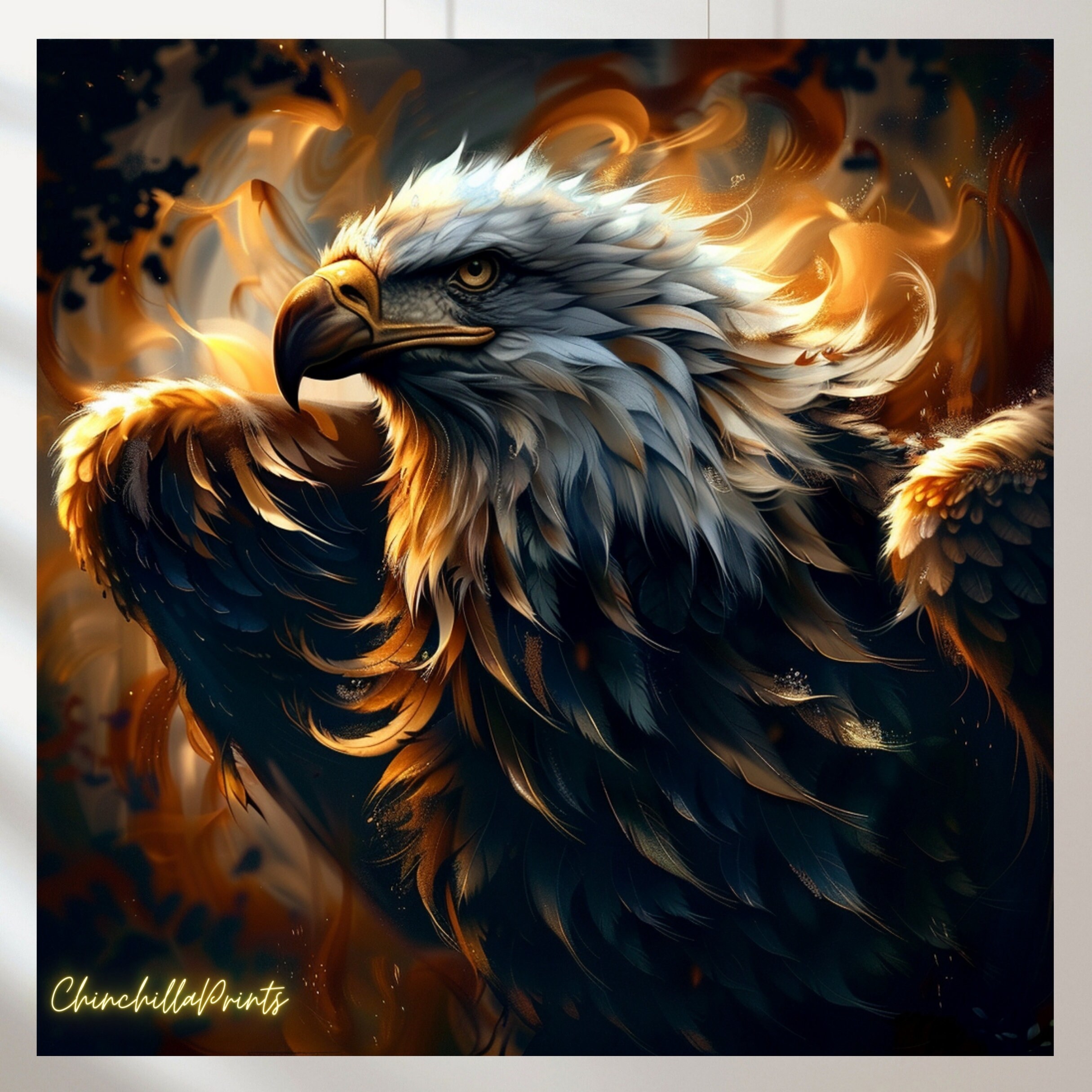 白頭ワシの飛行ヴィンテージ油絵：アラスカアート（デジタル