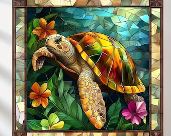 Turtle Stained glass  Set 5, Stained glass with animals, Stained glass with raccoon, Bright picture