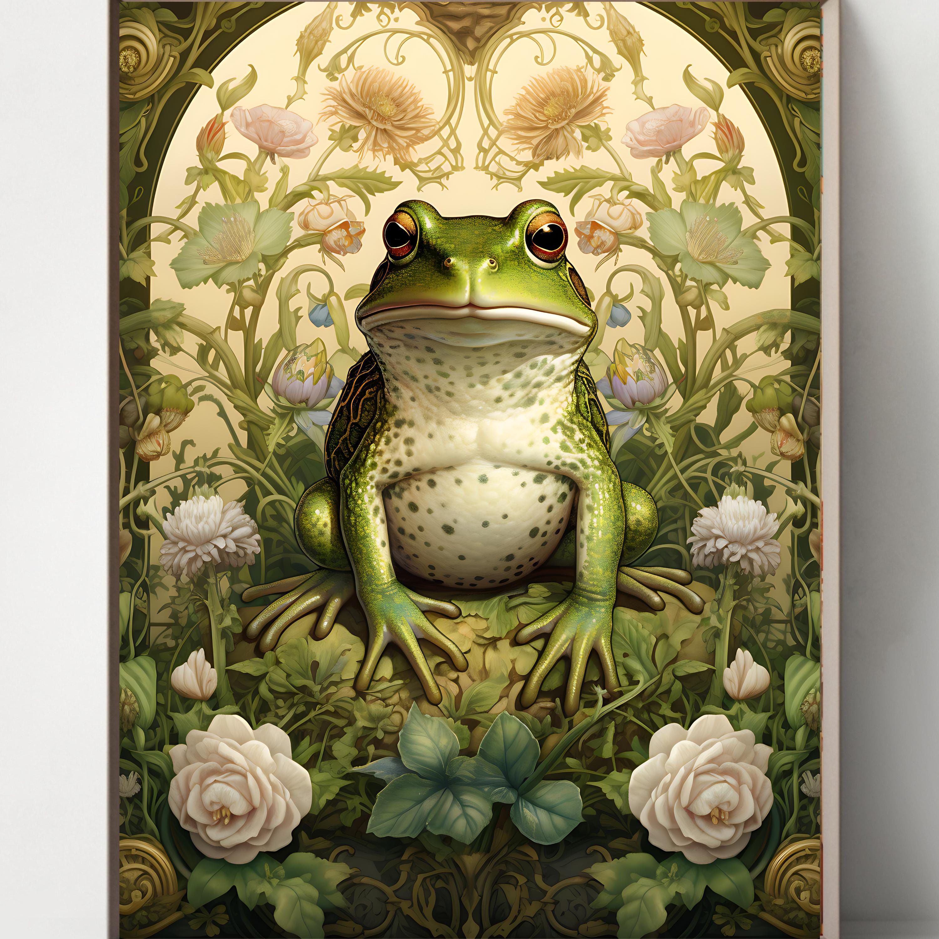 8.5''x11'' Set of 5 Art Nouveau Frog, Pastel Floral Decorations