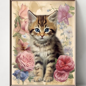 Lot de 5 chatons style shabby chic, chaton en roses, chaton vintage
