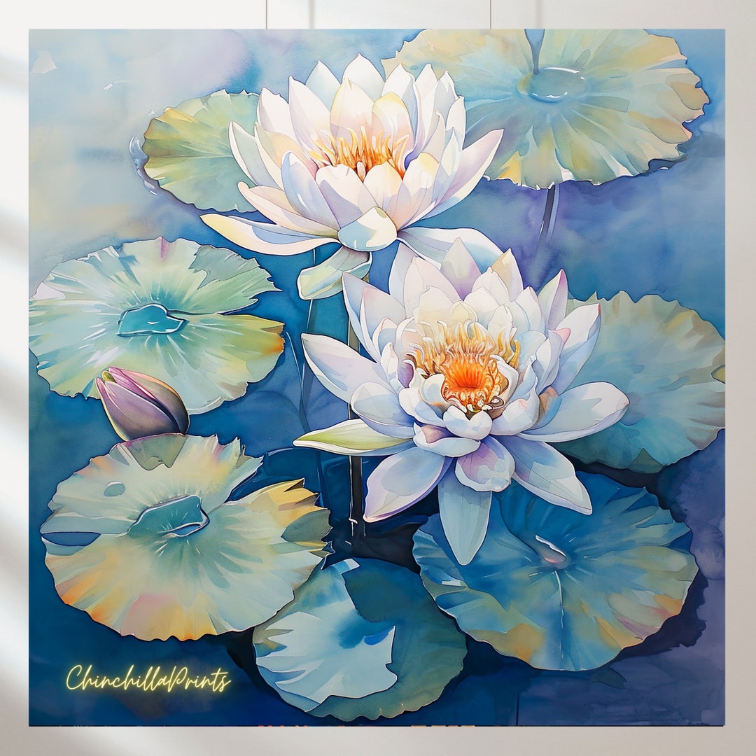 Lotus Set of 5 White Lotus White Lily White Water Lily Flower Wall Art ...