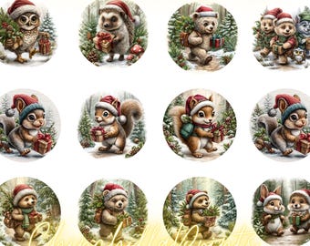 45 mm 40 mm 30 mm 30 x 40 mm 25 mm Weihnachten Druckbare Bilder: Runde Cabochons (Digital Collage Sheet)