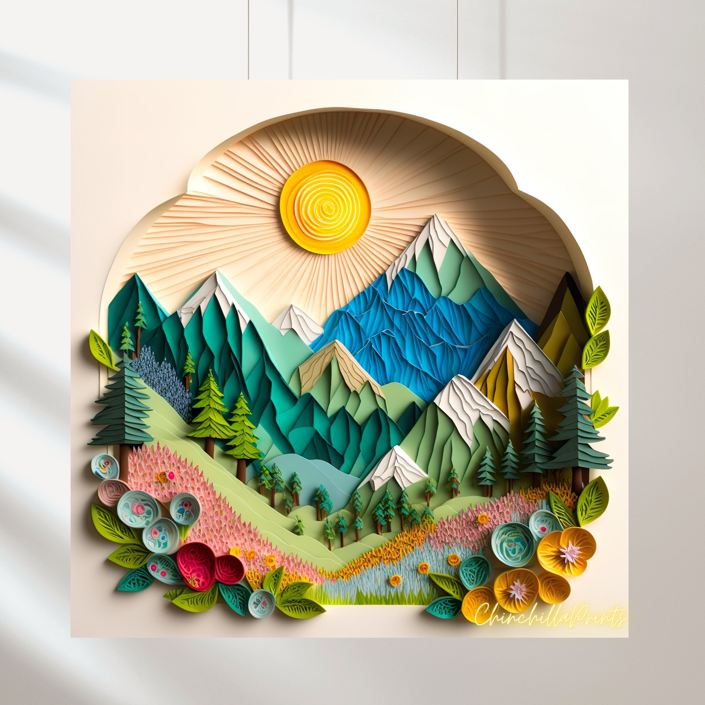 Quilling Art Set of 3 Printable Paper Cut Mountains Nature Landscape Paper Quilling Art Paper Cut Art Digital Art Print Instant Download Etsy